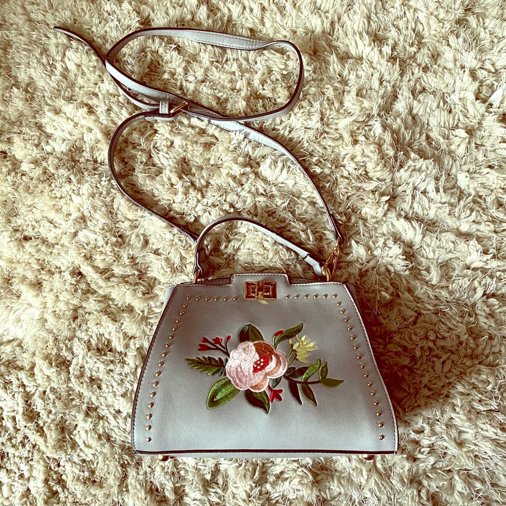 Embroidered Gray Crossbody Bag